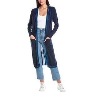 Wispr Womens Longline Stripe Silk-Blend Maxi Cardigan, Blue